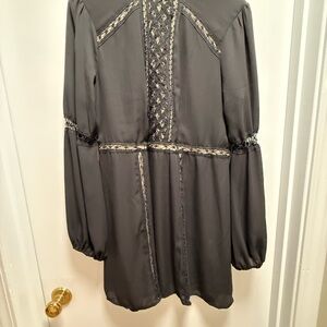 Express Black Flare Mini Dress Crochet Embroidery Black Dress